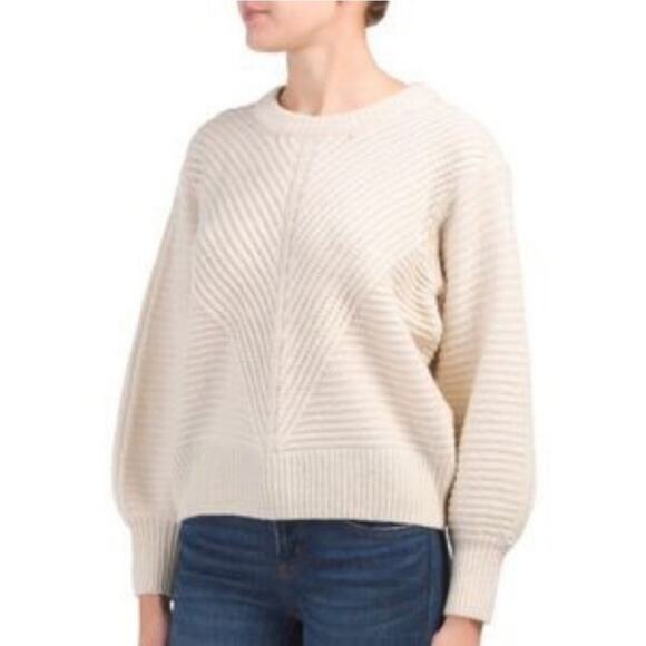 Christian Siriano Sweaters - Christian Siriano Wool Blend Ribbed Crew Neck Cream Ivory Knit Sweater Size M
